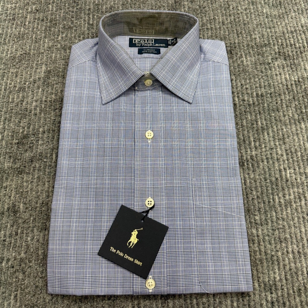 NWT Vintage Ralph Lauren Curham Button Shirt Mens 15 32/33 Blue Glen Check Plaid